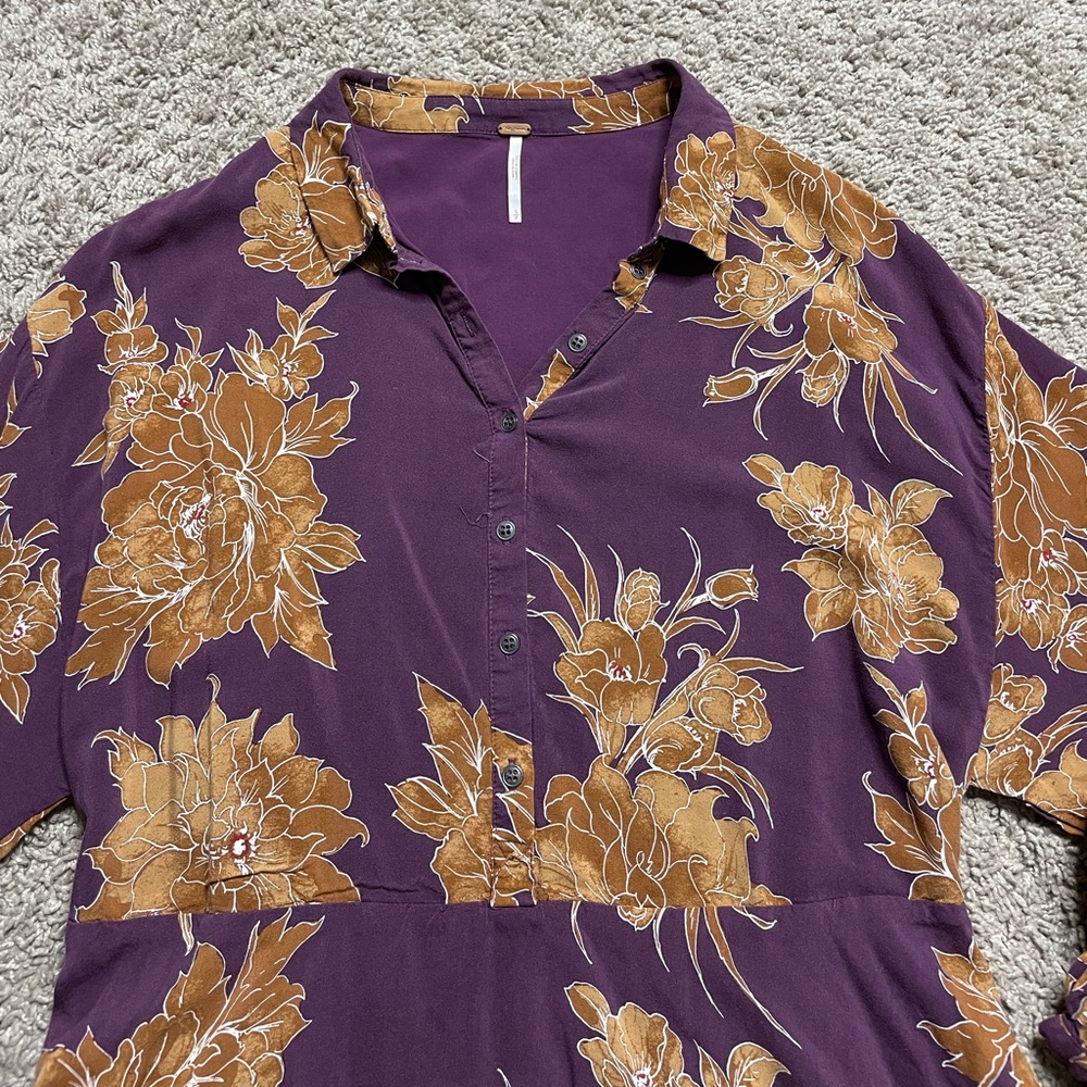 Free People Shake It Purple Fall Floral Mini Dress w pockets S - Picture 2 of 8